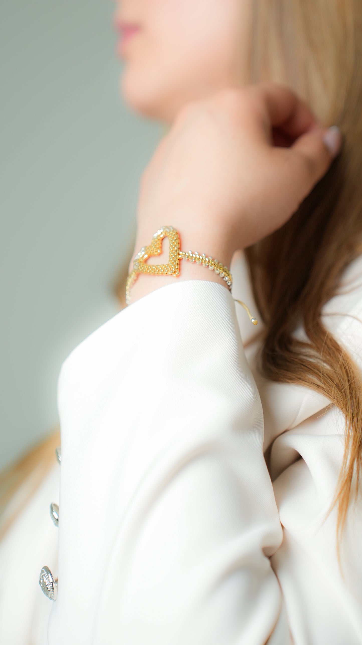 Pulsera Miyuki corazón oro plata 3D