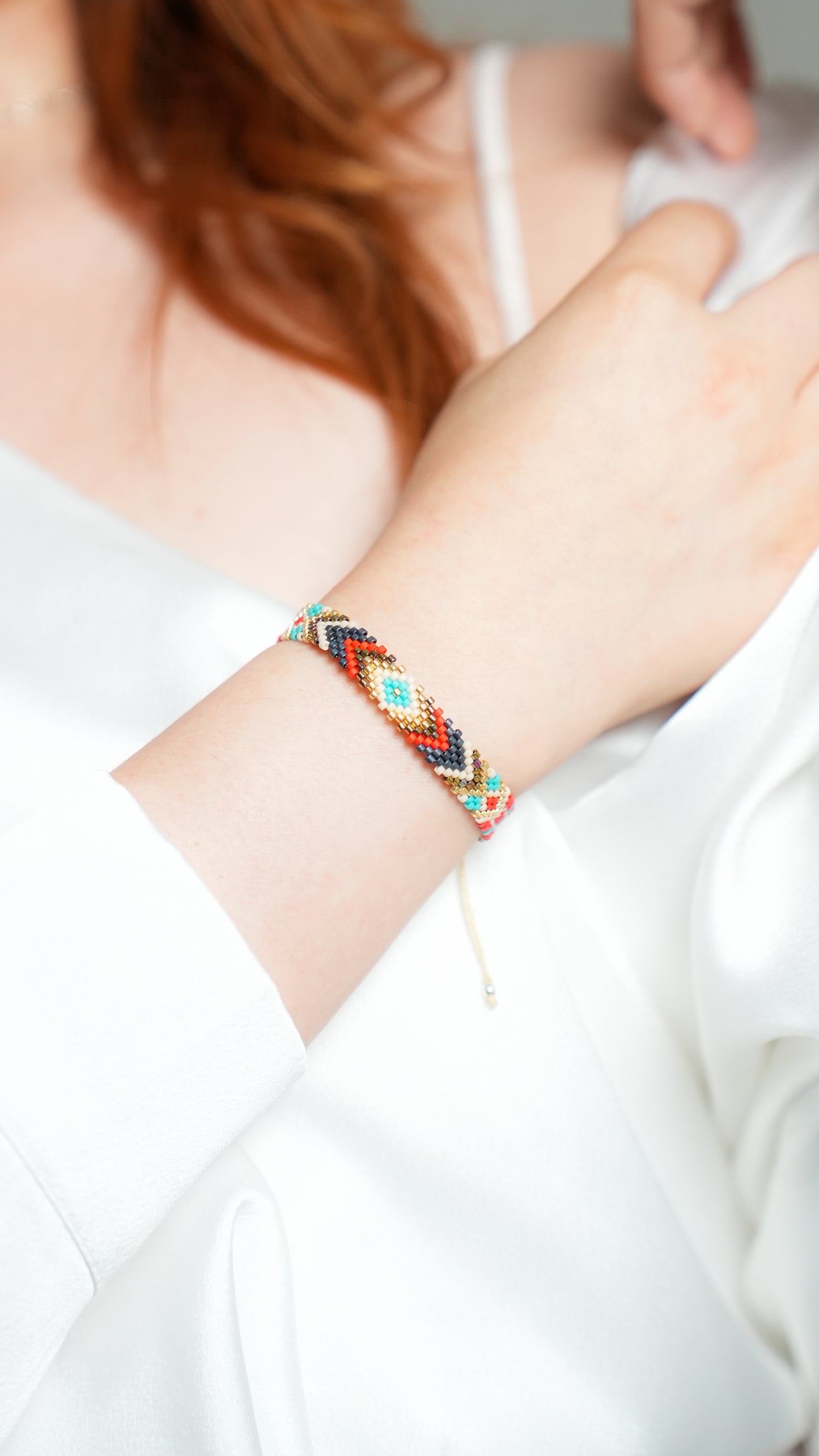 Pulsera Miyuki chica rombo blanco turquesa y marino