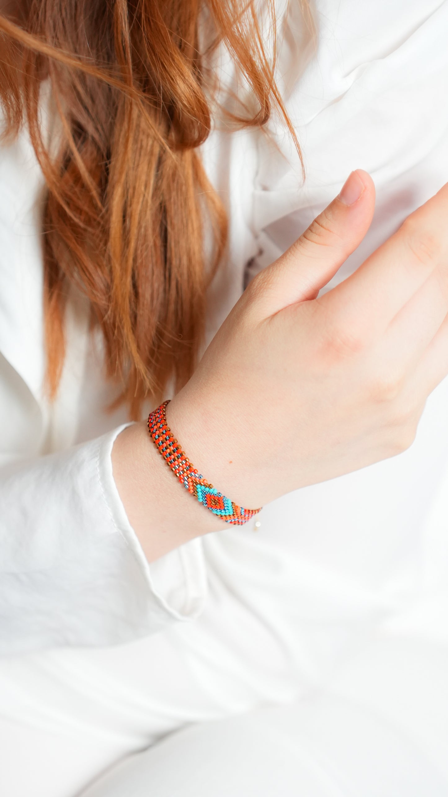 Pulsera Miyuki chica naranja rombo turqueza