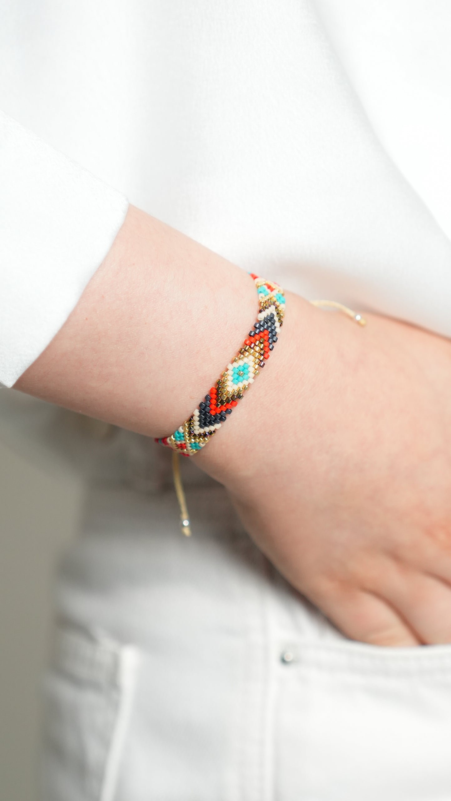 Pulsera Miyuki chica rombo blanco turquesa y marino
