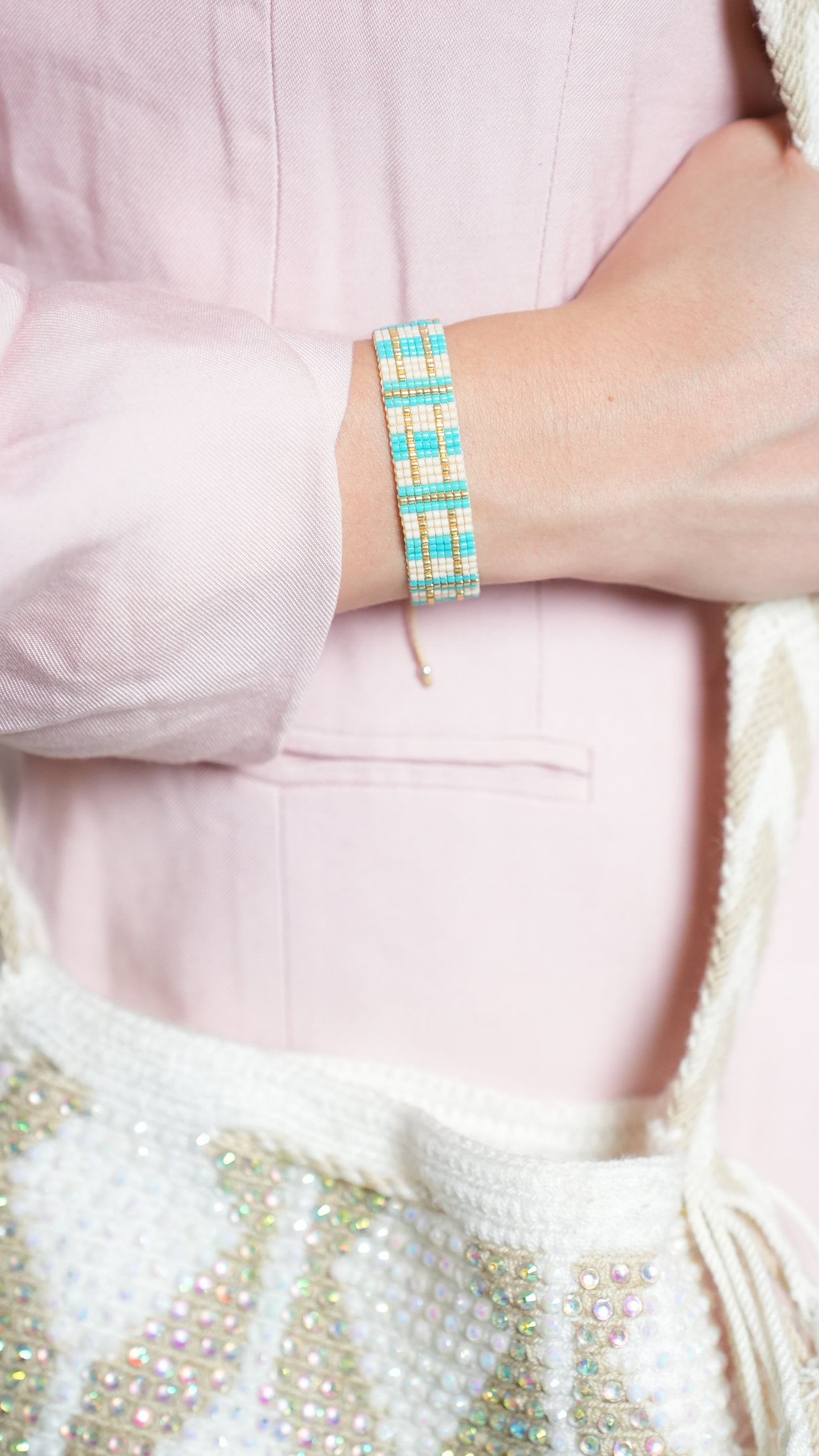 Brazalete MIYUKI Lineas nude turquesa con dorado