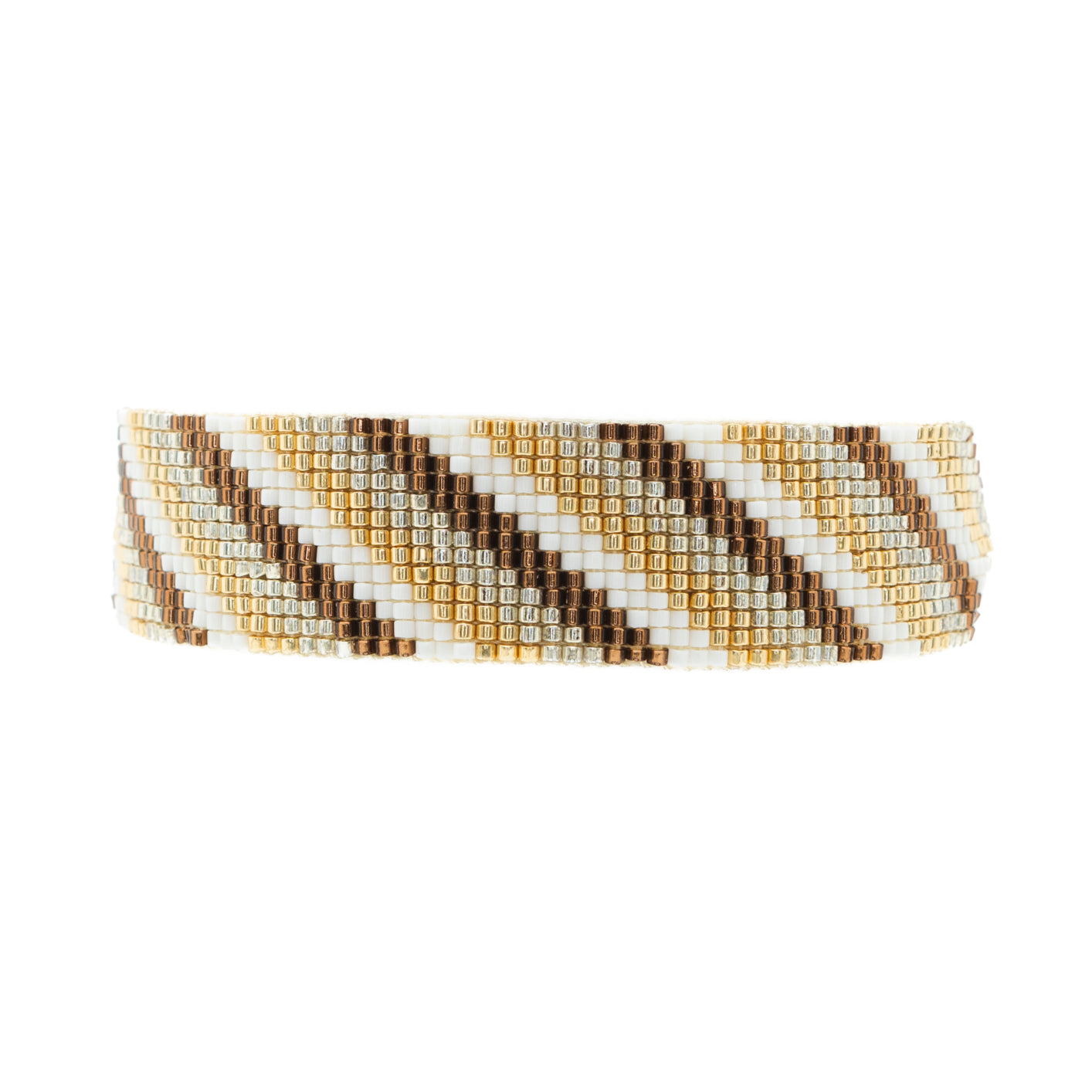 Pulsera Miyuki grande diagonales ocre oro plata blanco