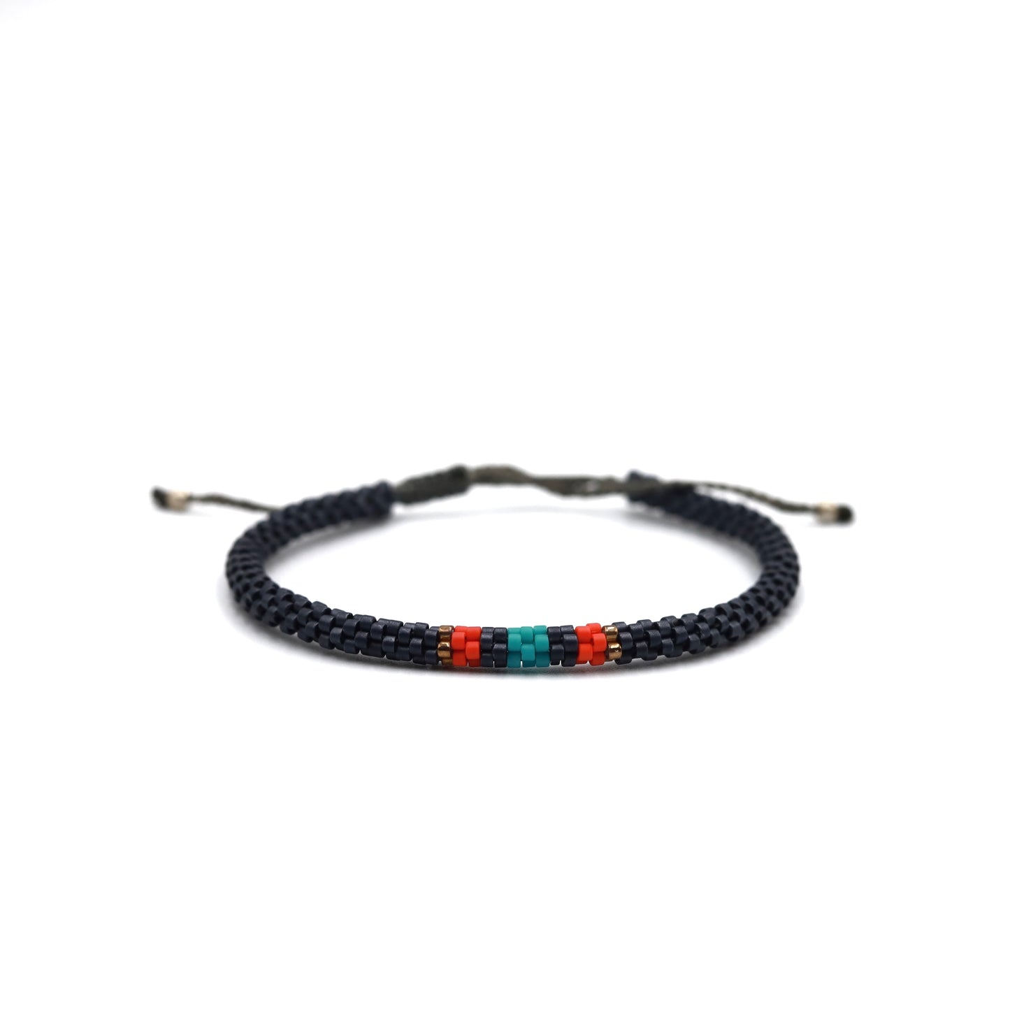 Pulsera Miyuki Caballero redonda oxford centro turquesa rojo ocre