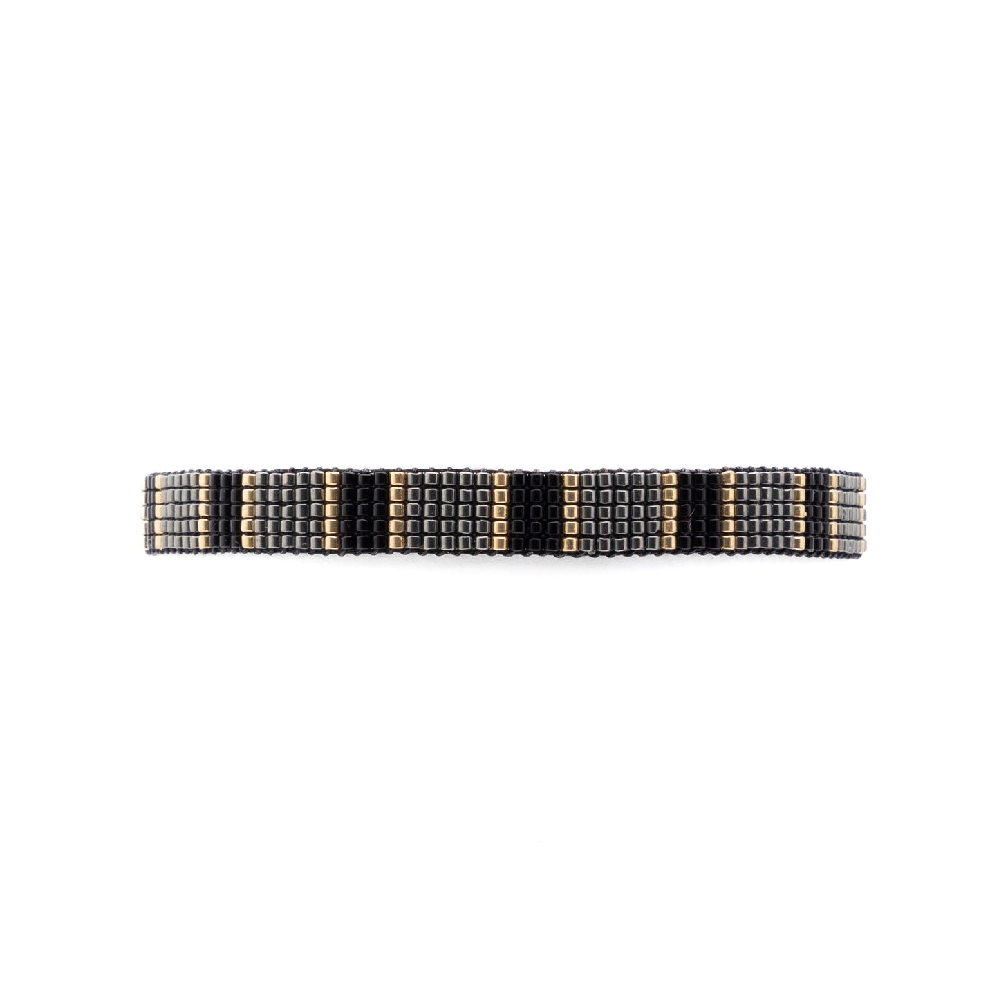 Pulsera Miyuki chica Cuadros oxford y negro con linea oro