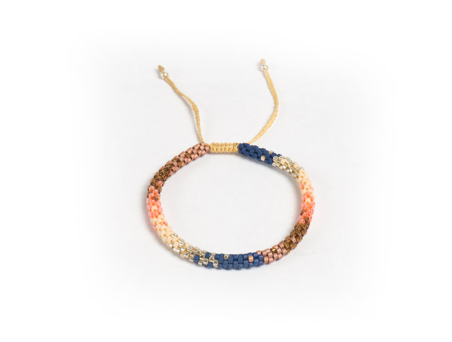 Pulsera Miyuki redonda combinacion rosa azul ocre beige