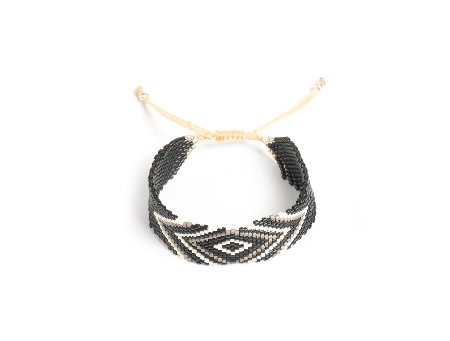 Pulsera Miyuki grande rombo negro blanco