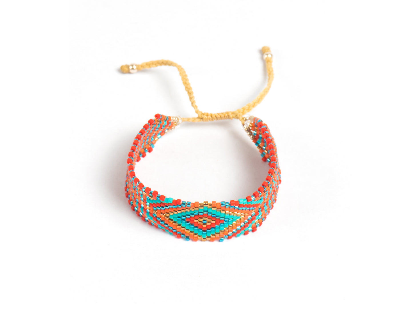 Pulsera Miyuki grande naranja rombo turquesa