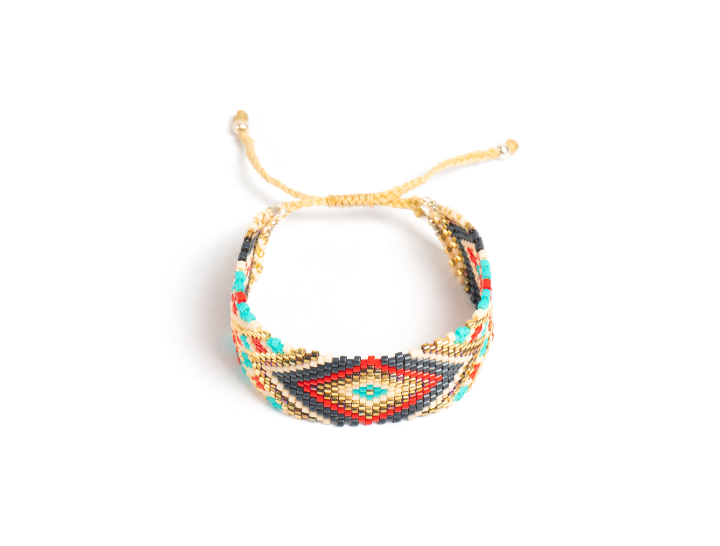 Pulsera Miyuki grande rombo blanco turquesa y marino