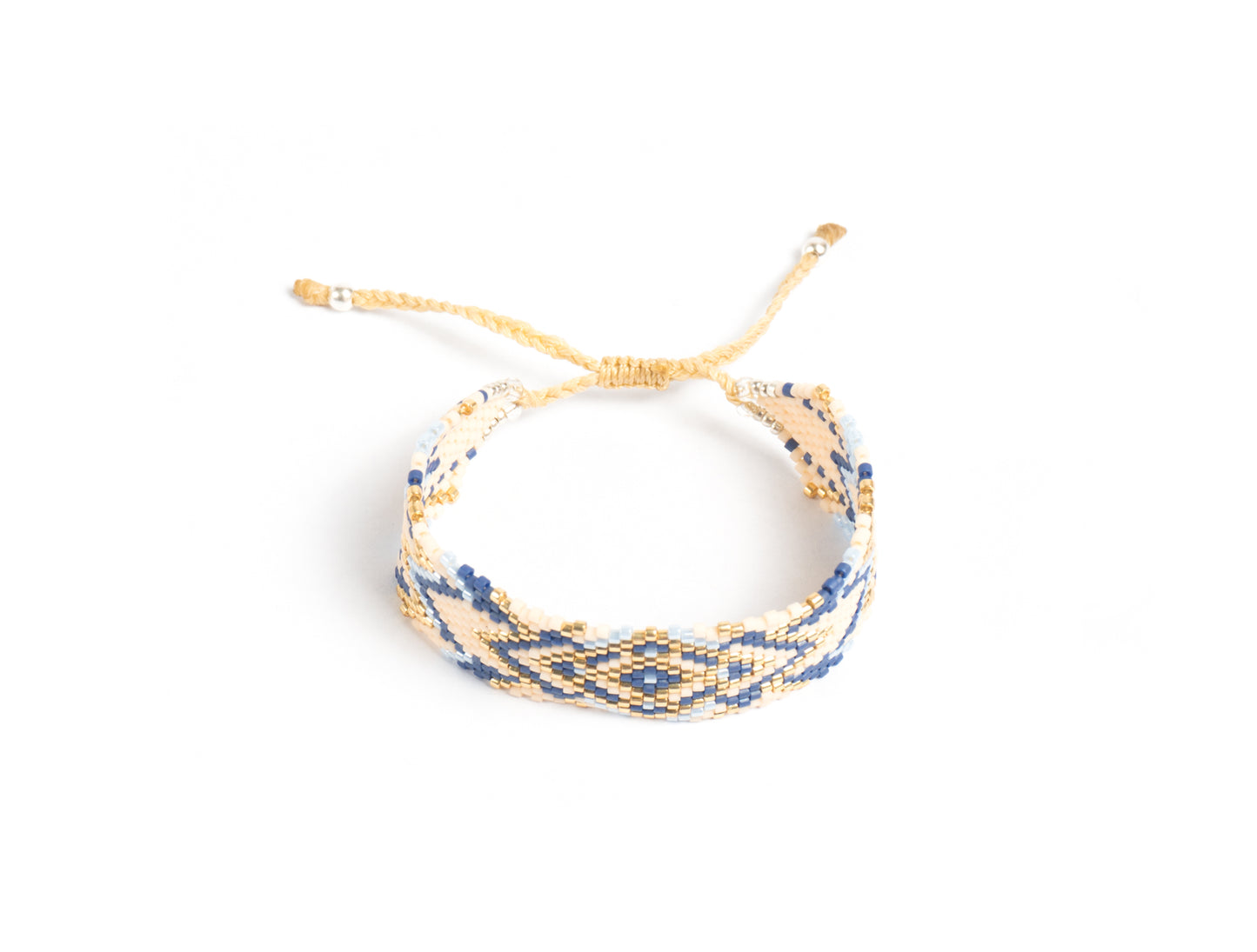 Pulsera Miyuki grande beige rombo azul cielo oro