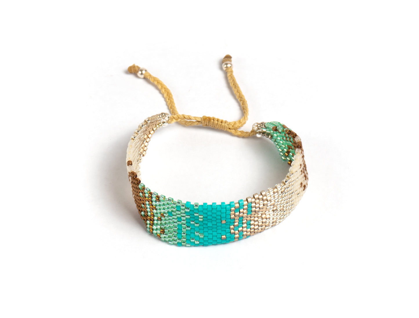Pulsera Miyuki grande combinacion plata turquesa ocre