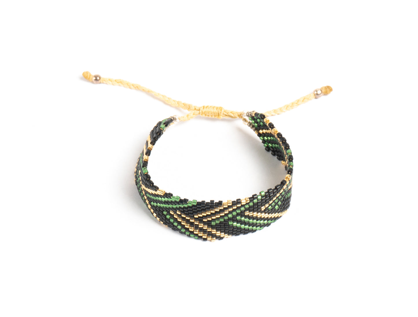 Pulsera Miyuki Grande flecha cruzada verde oro negro