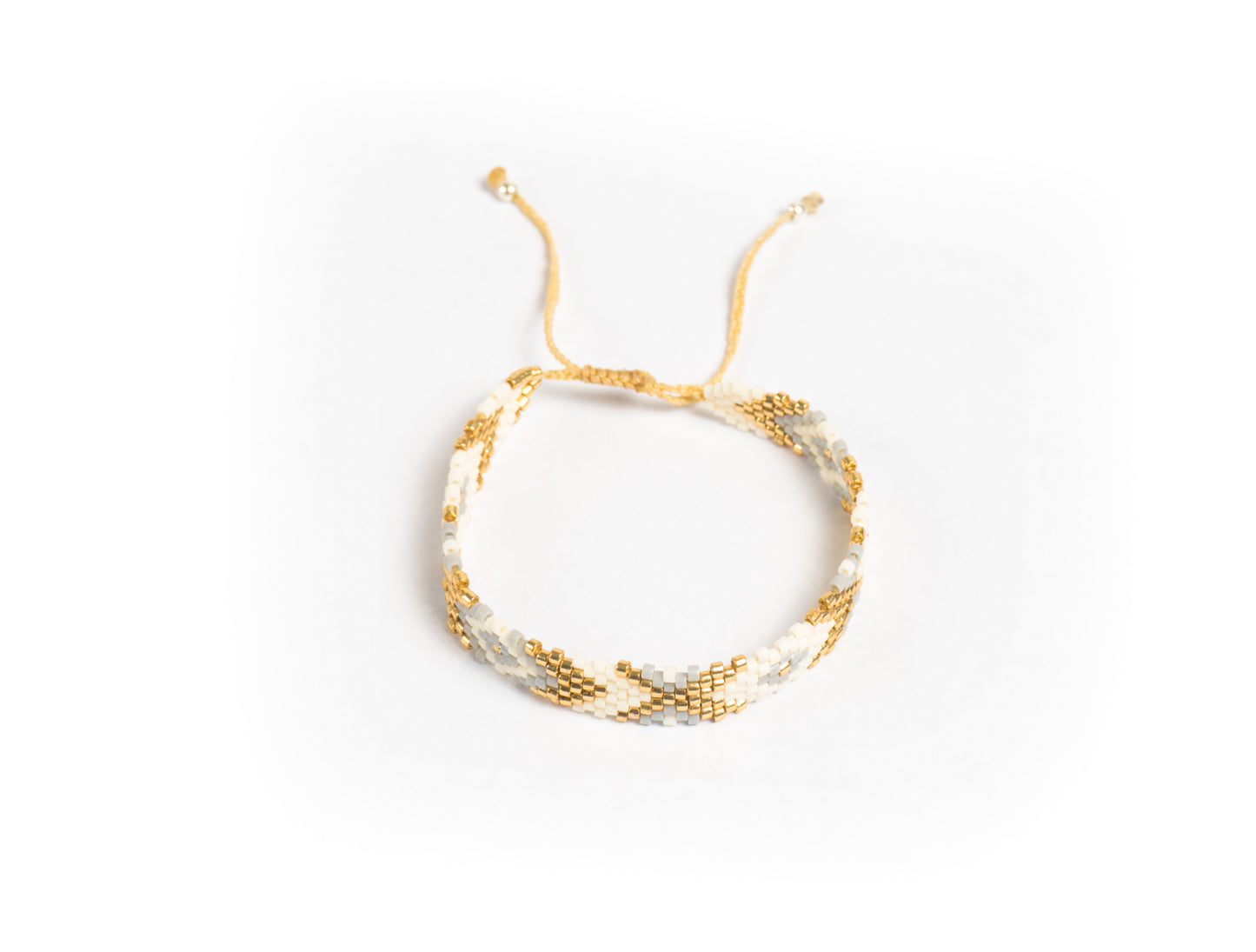 Pulsera Miyuki chica rombos azul claro beige oro