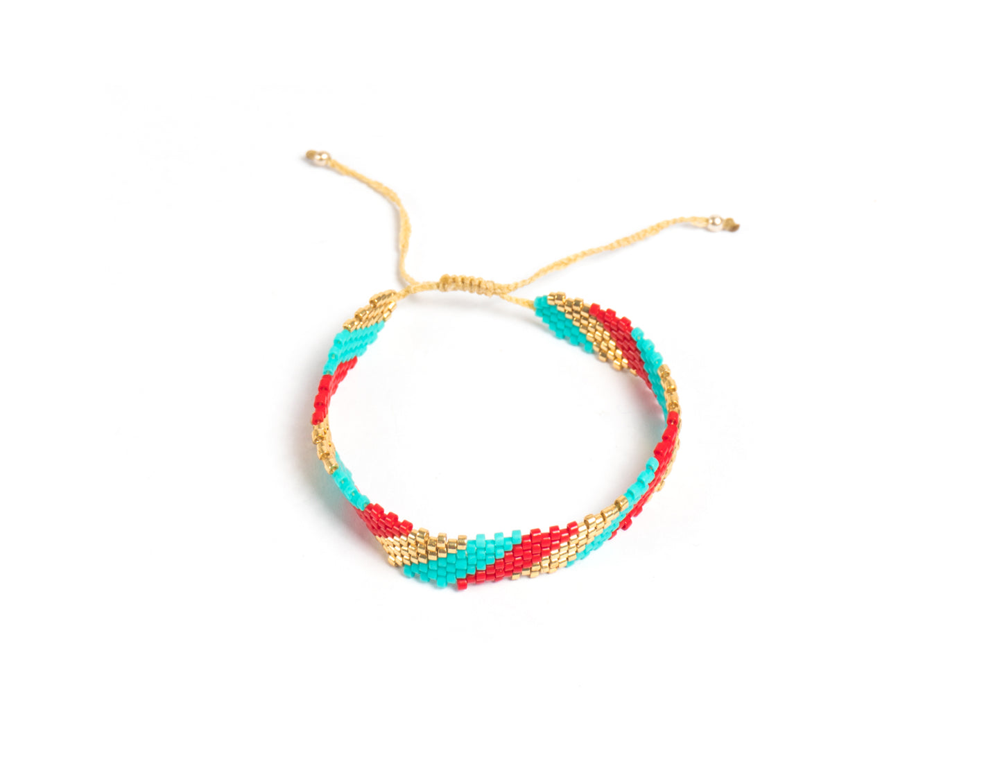 Pulsera Miyuki chica lineas oro turquesa rojo