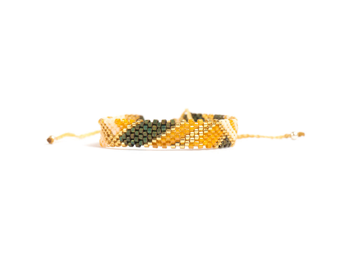 Pulsera Miyuki chica lineas gruesas camello verde beige