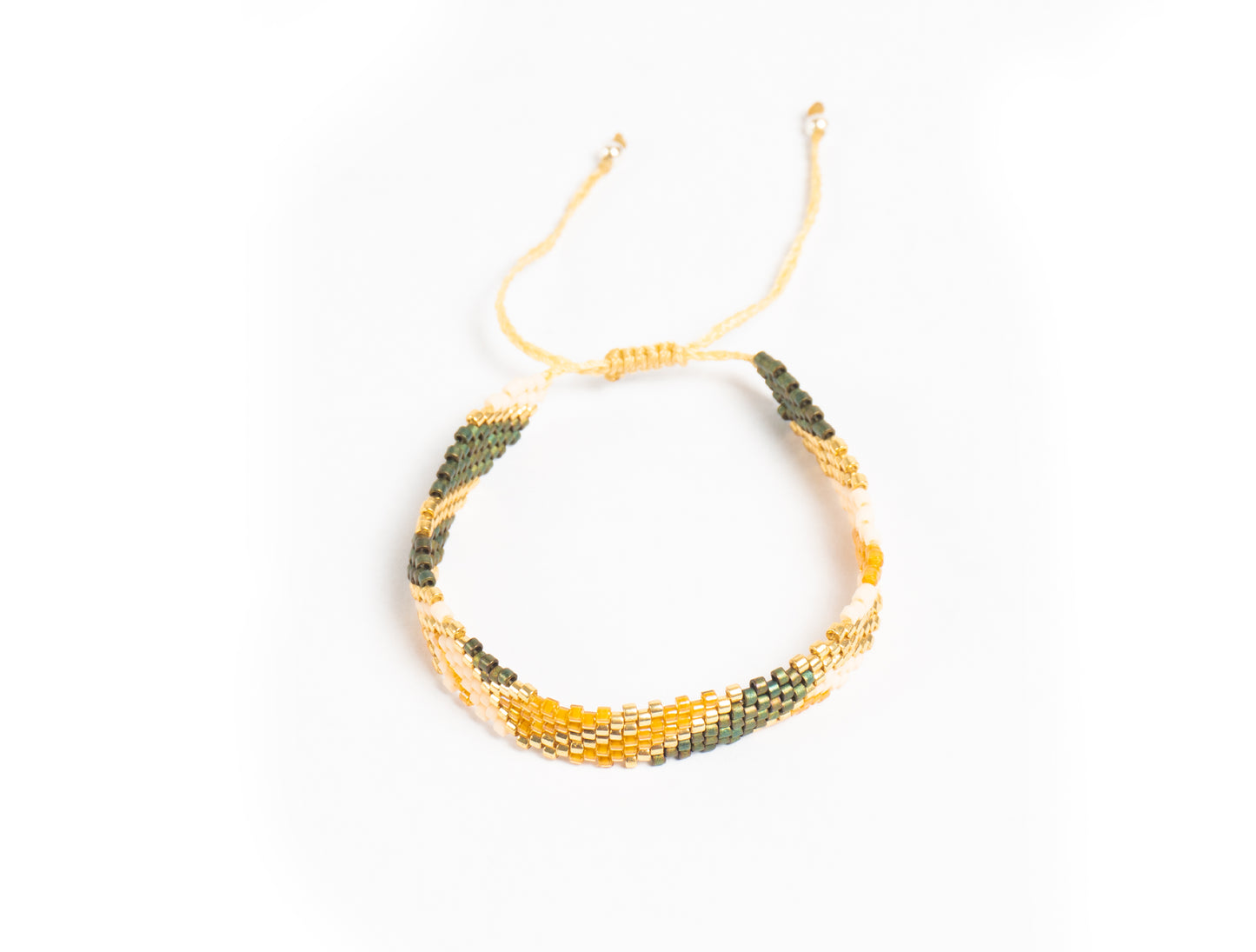 Pulsera Miyuki chica lineas gruesas camello verde beige