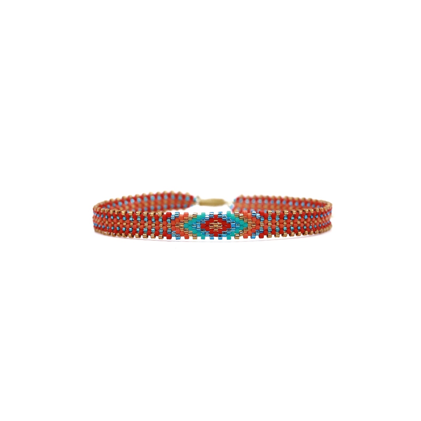 Tobillera (Miyuki) naranja rombo turquesa