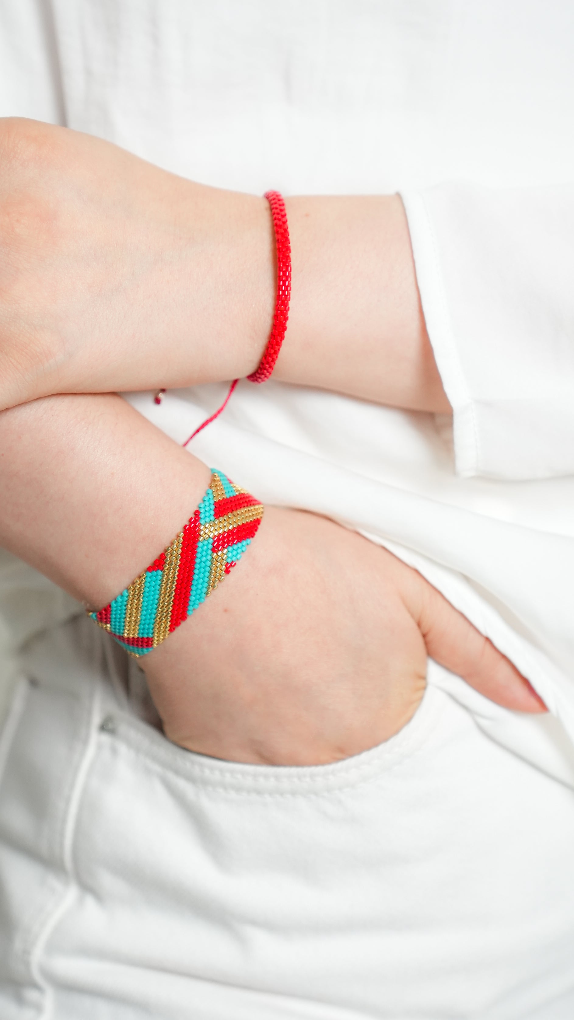 Pulsera Miyuki redonda rojo