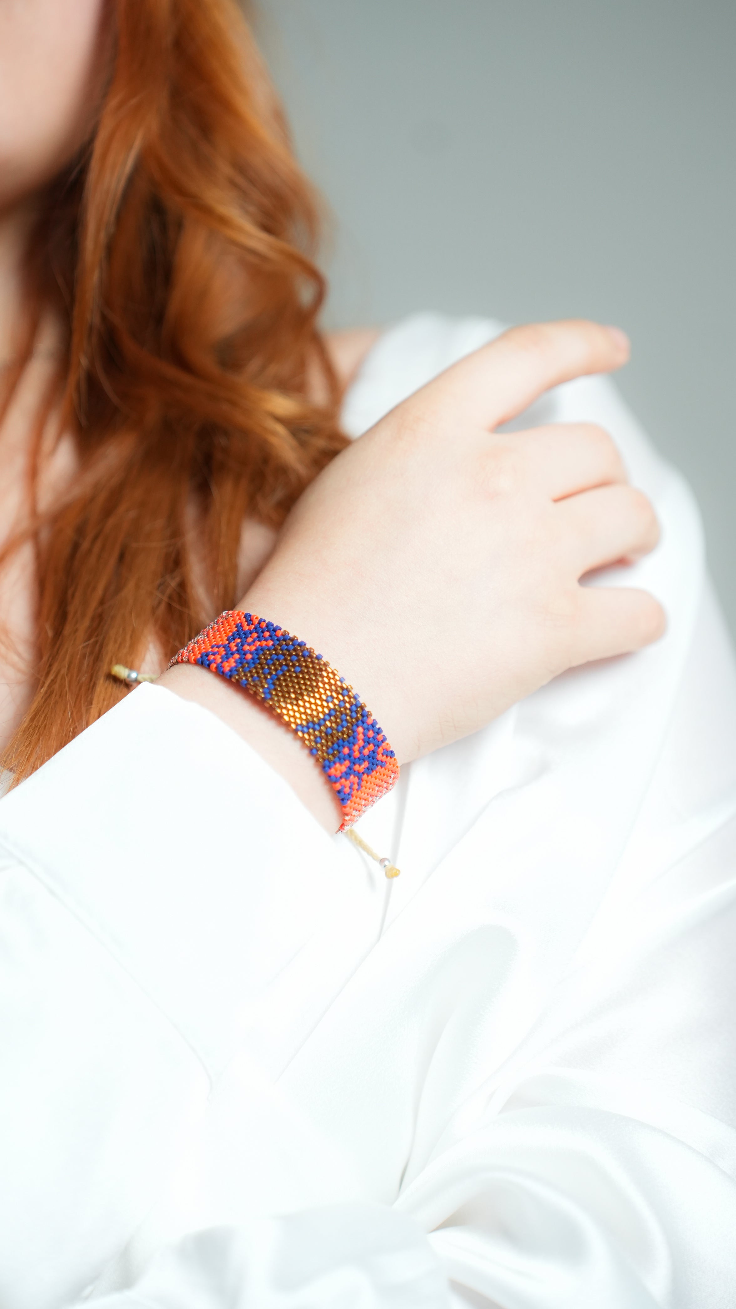 Pulsera Miyuki grande combinacion ocre azul naranja
