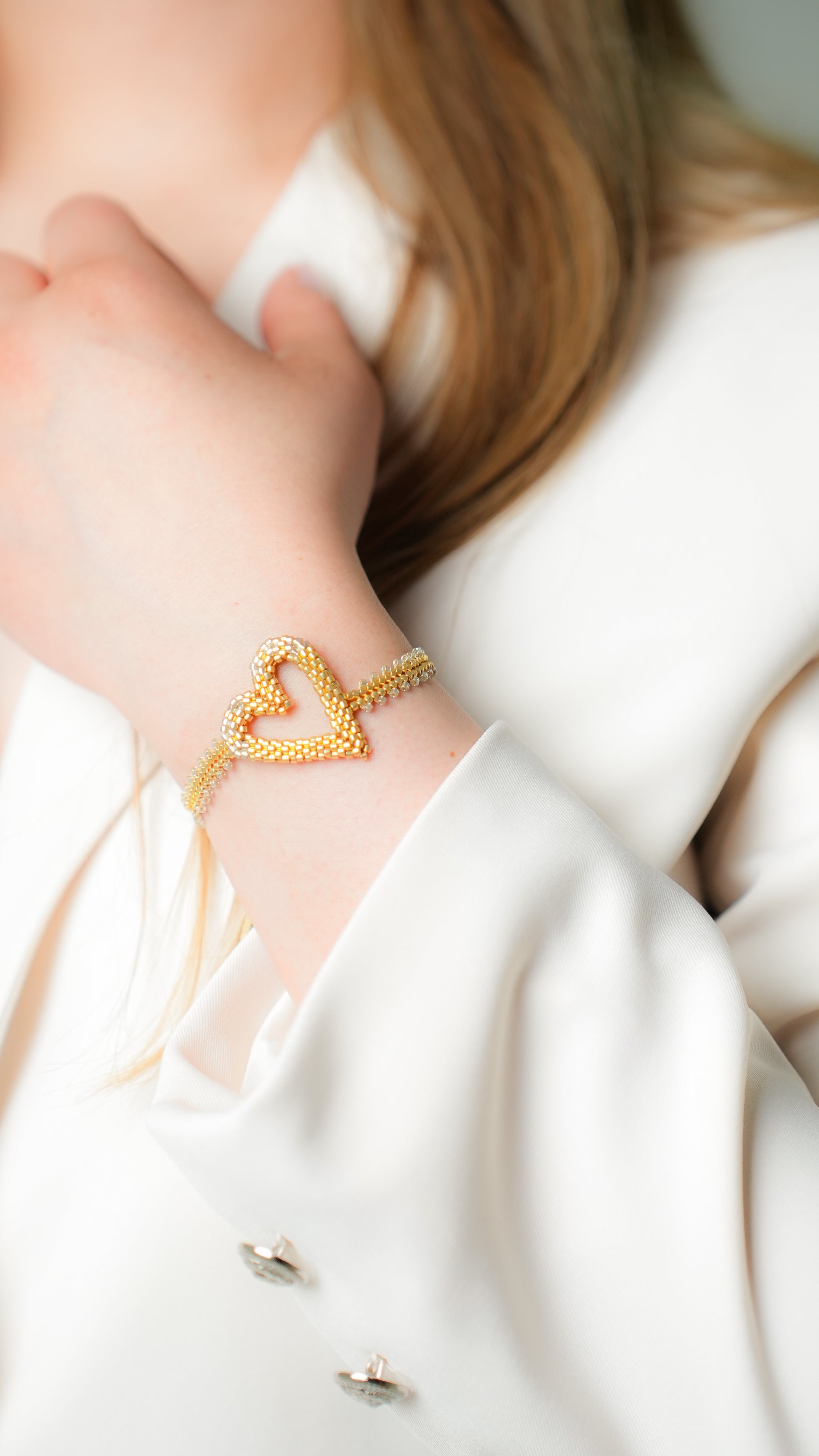 Pulsera Miyuki CORAZON ORO PLATA 3D