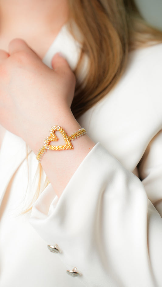 Pulsera Miyuki corazón oro plata 3D