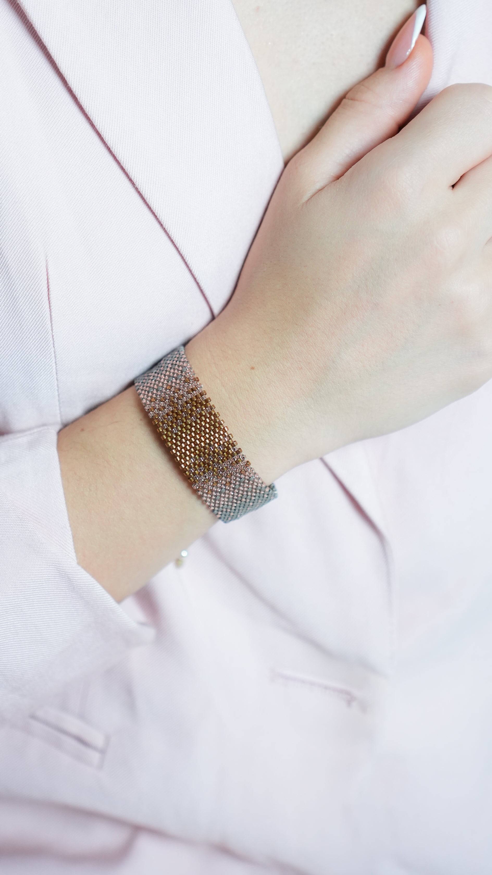 Pulsera Miyuki grande degradé ocre rose gris plata