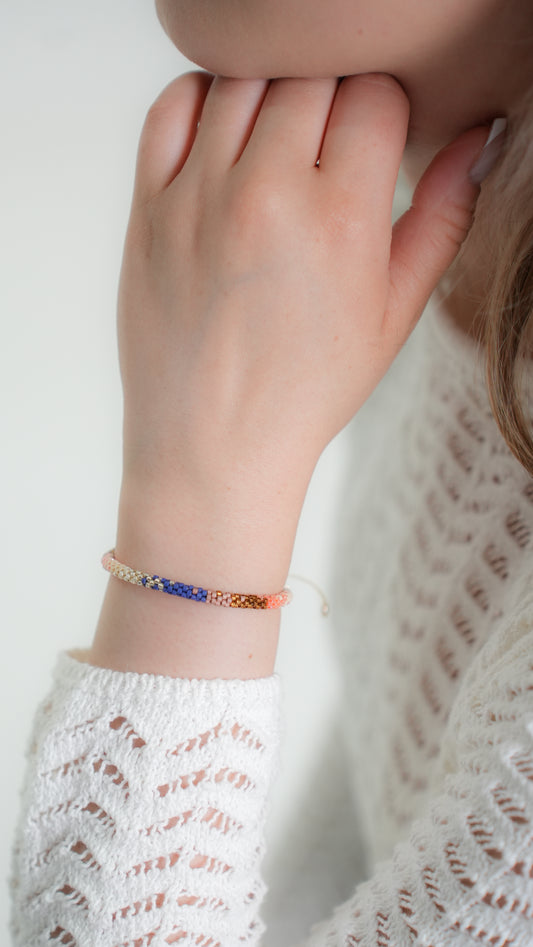 Pulsera Miyuki redonda combinacion rosa azul ocre beige