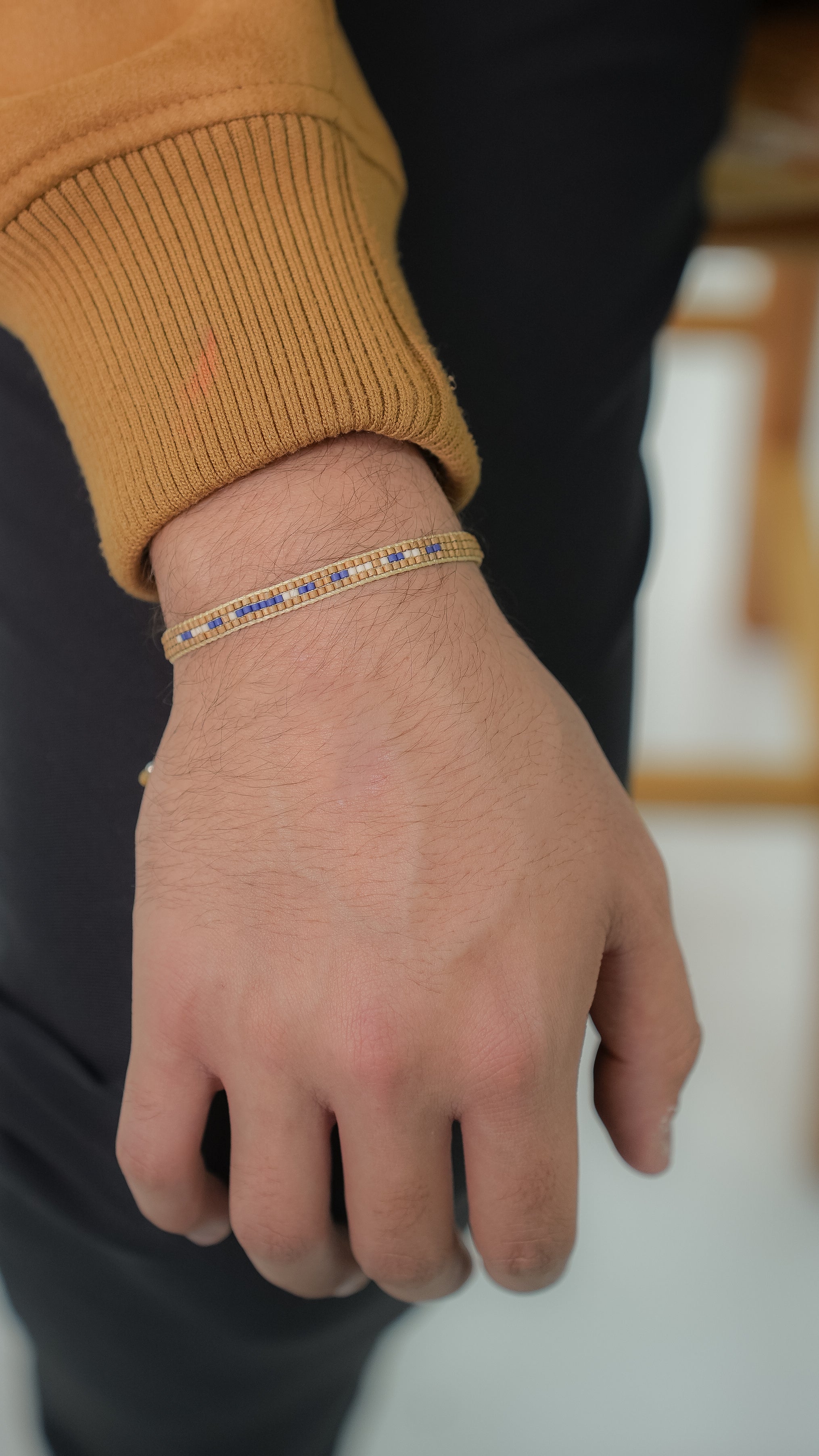 Pulsera Miyuki caballero cafe claro y azul