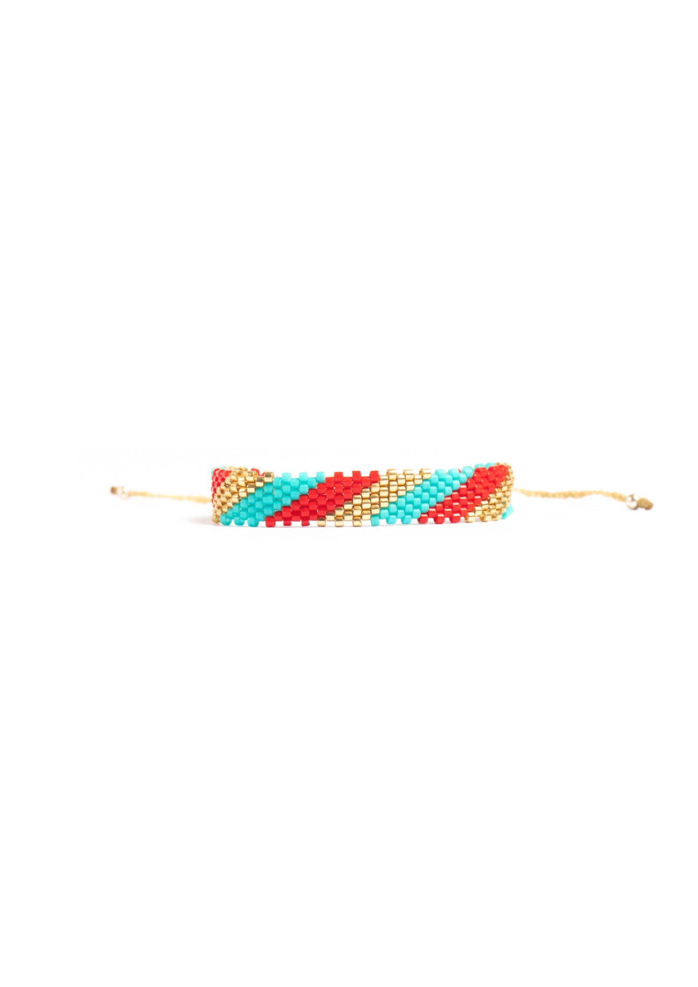 Tobillera Miyuki lineas oro turquesa rojo