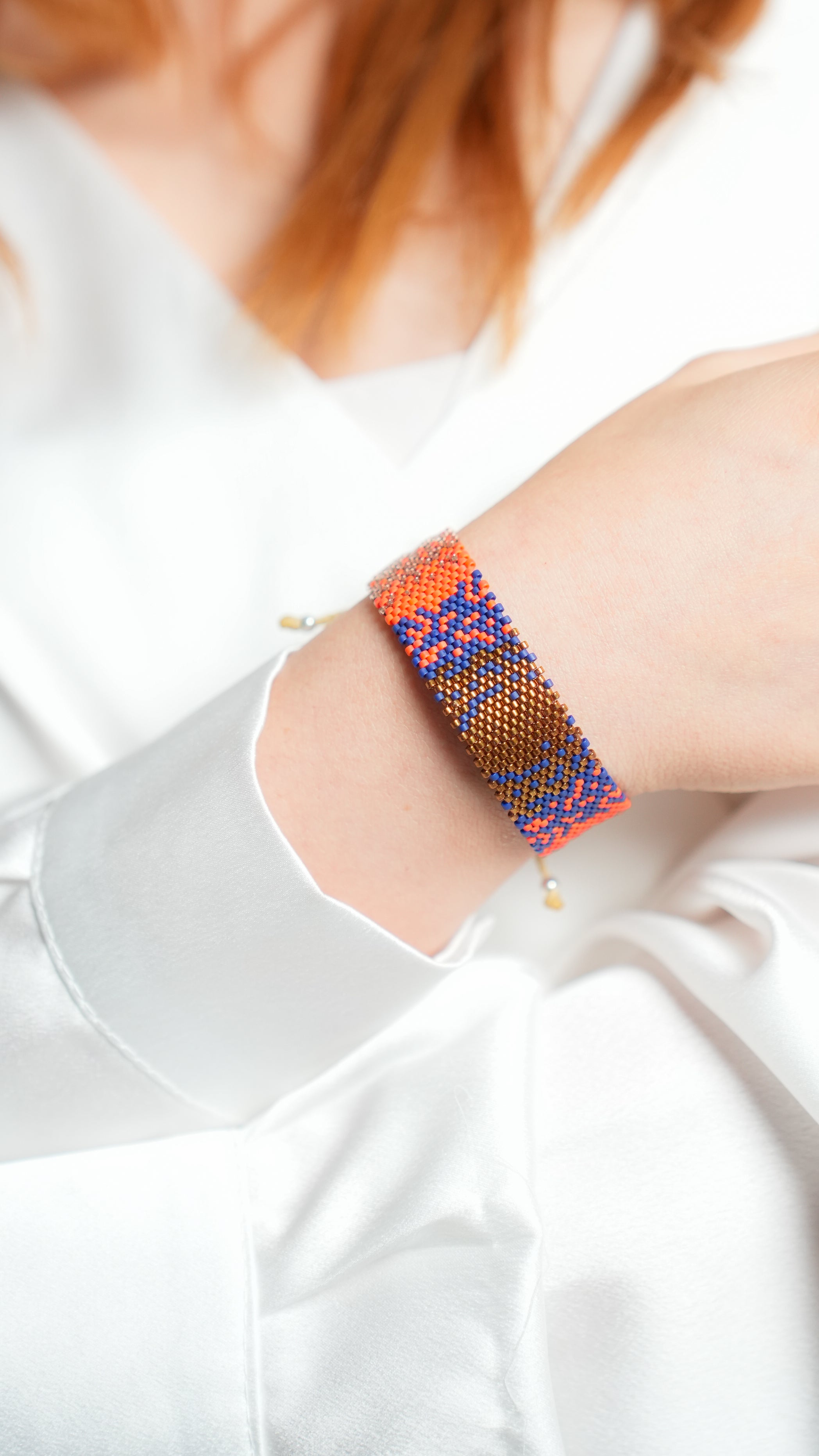 Pulsera Miyuki grande combinacion ocre azul naranja