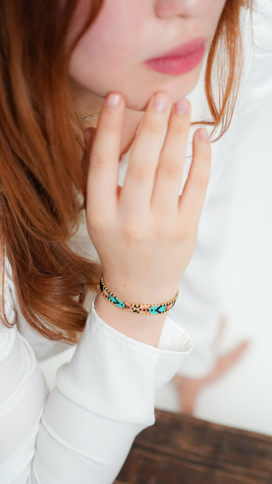 Pulsera Miyuki chica grecas turqueza rosa