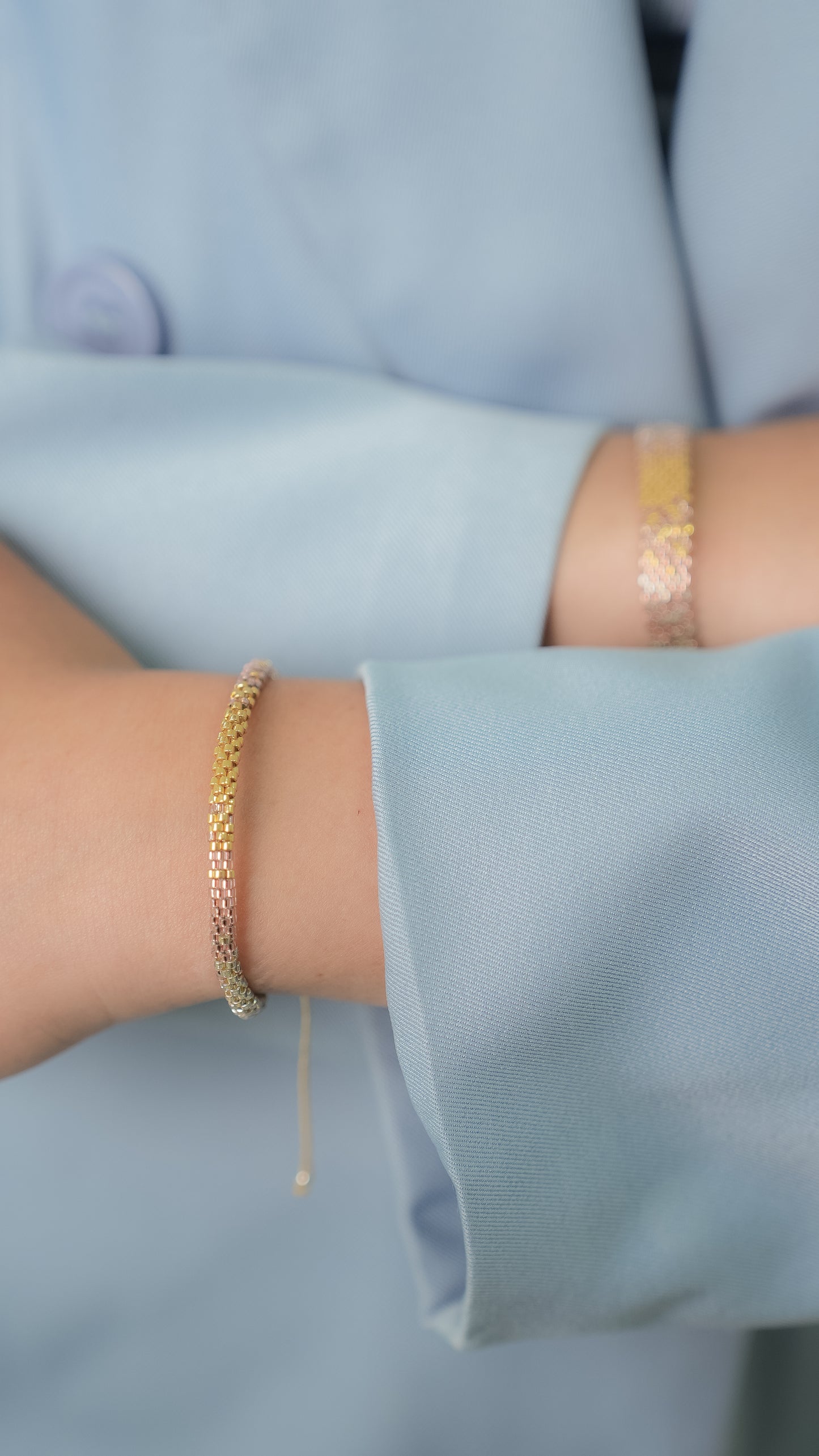 Pulsera Miyuki redonda rose oro plata