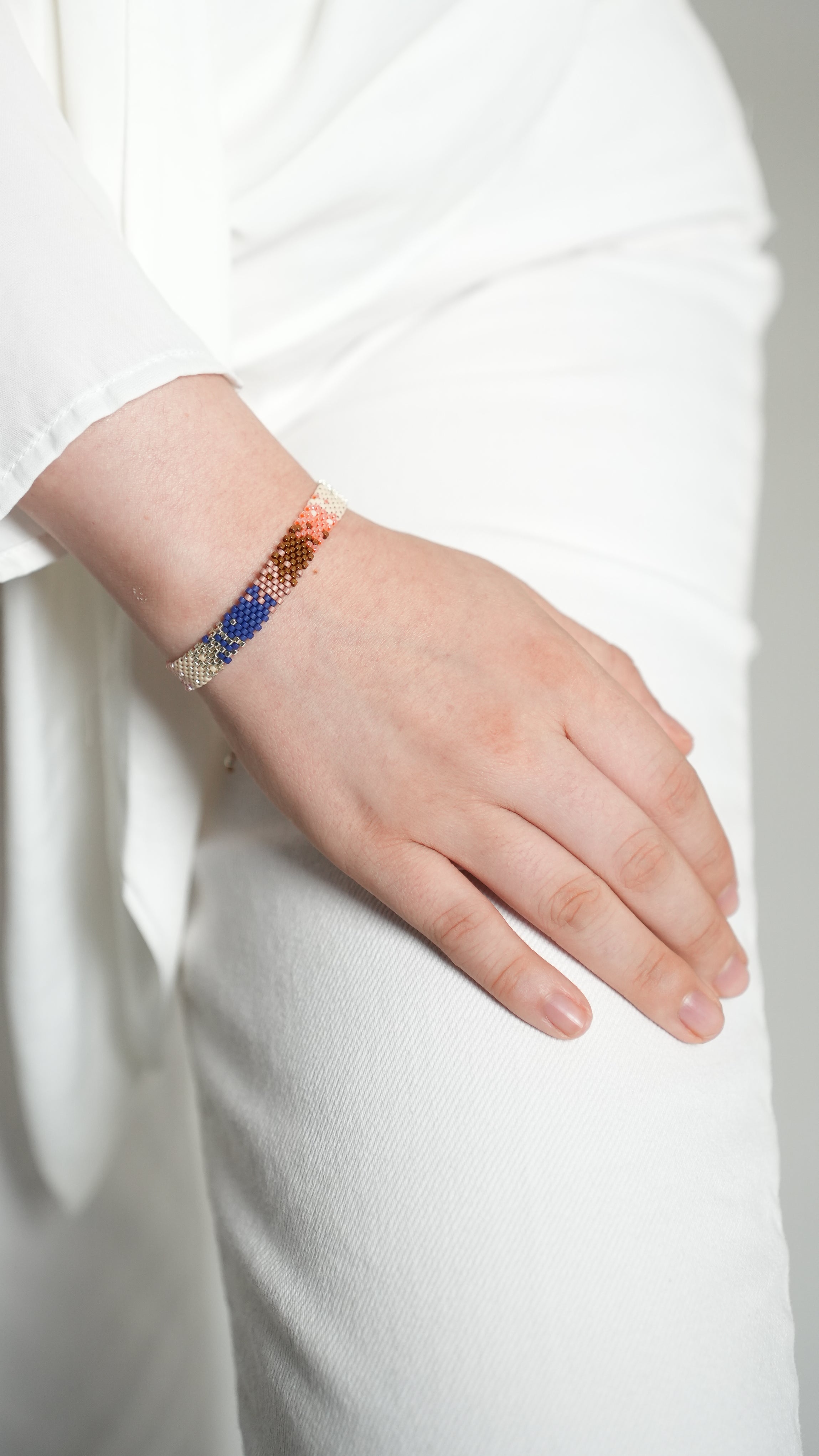 Pulsera Miyuki chica combinacion rosa azul ocre beige