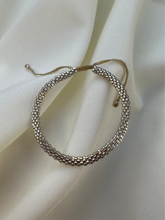 Pulsera Miyuki redonda plata