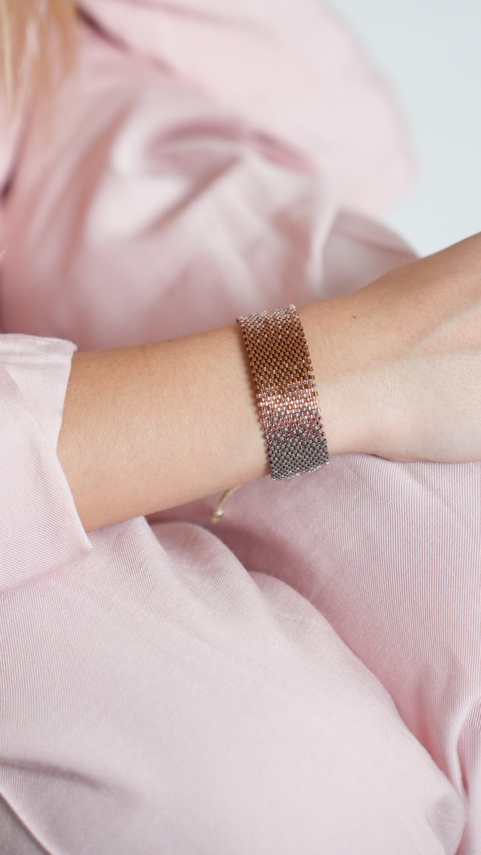 Pulsera Miyuki grande degradé ocre rose gris plata