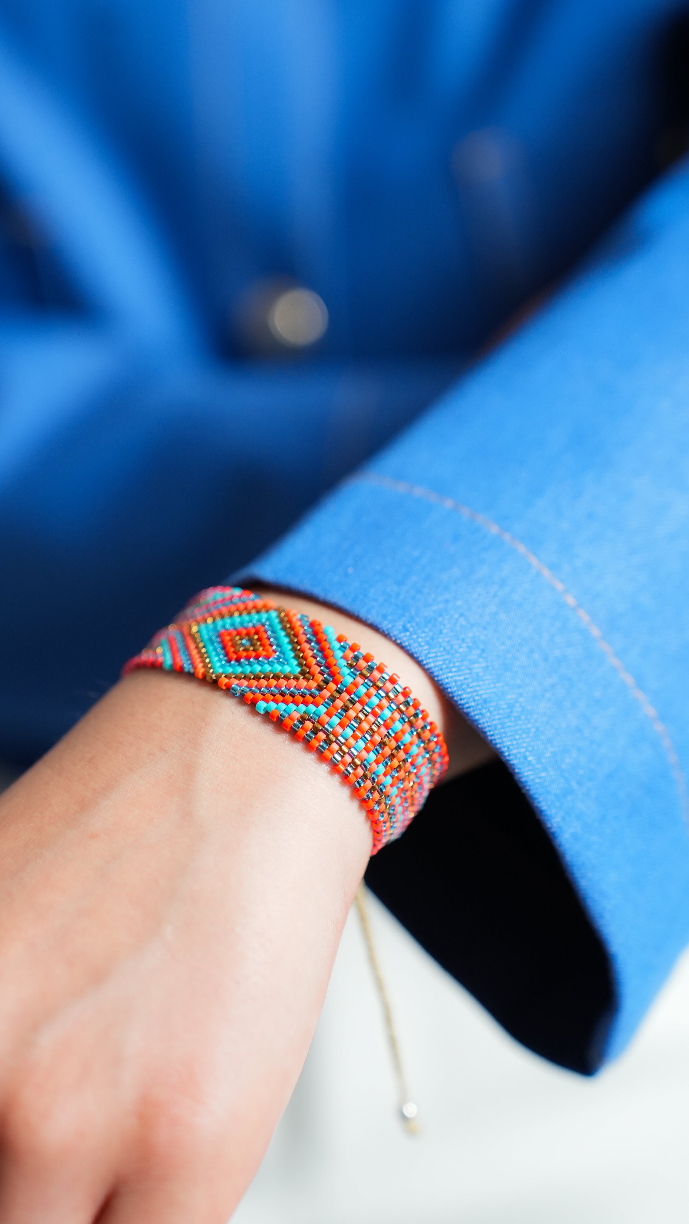 Pulsera Miyuki grande naranja rombo turquesa