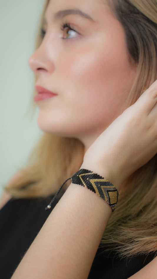 Pulsera Miyuki grande Rombo negro dorado