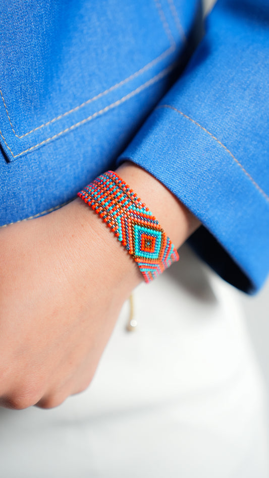 Pulsera Miyuki grande naranja rombo turqueza