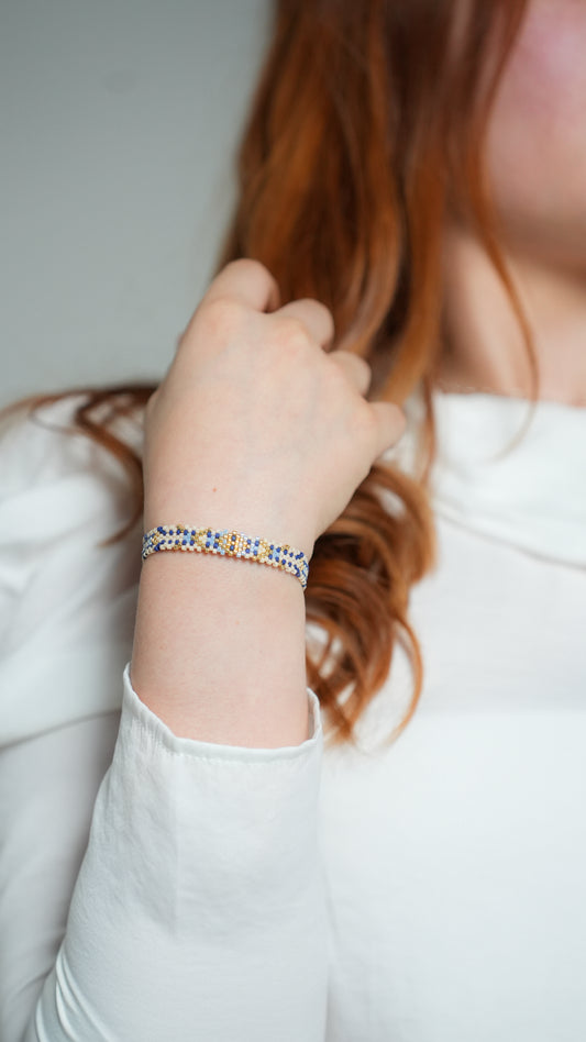 Pulsera Miyuki chica rombo azul cielo oro