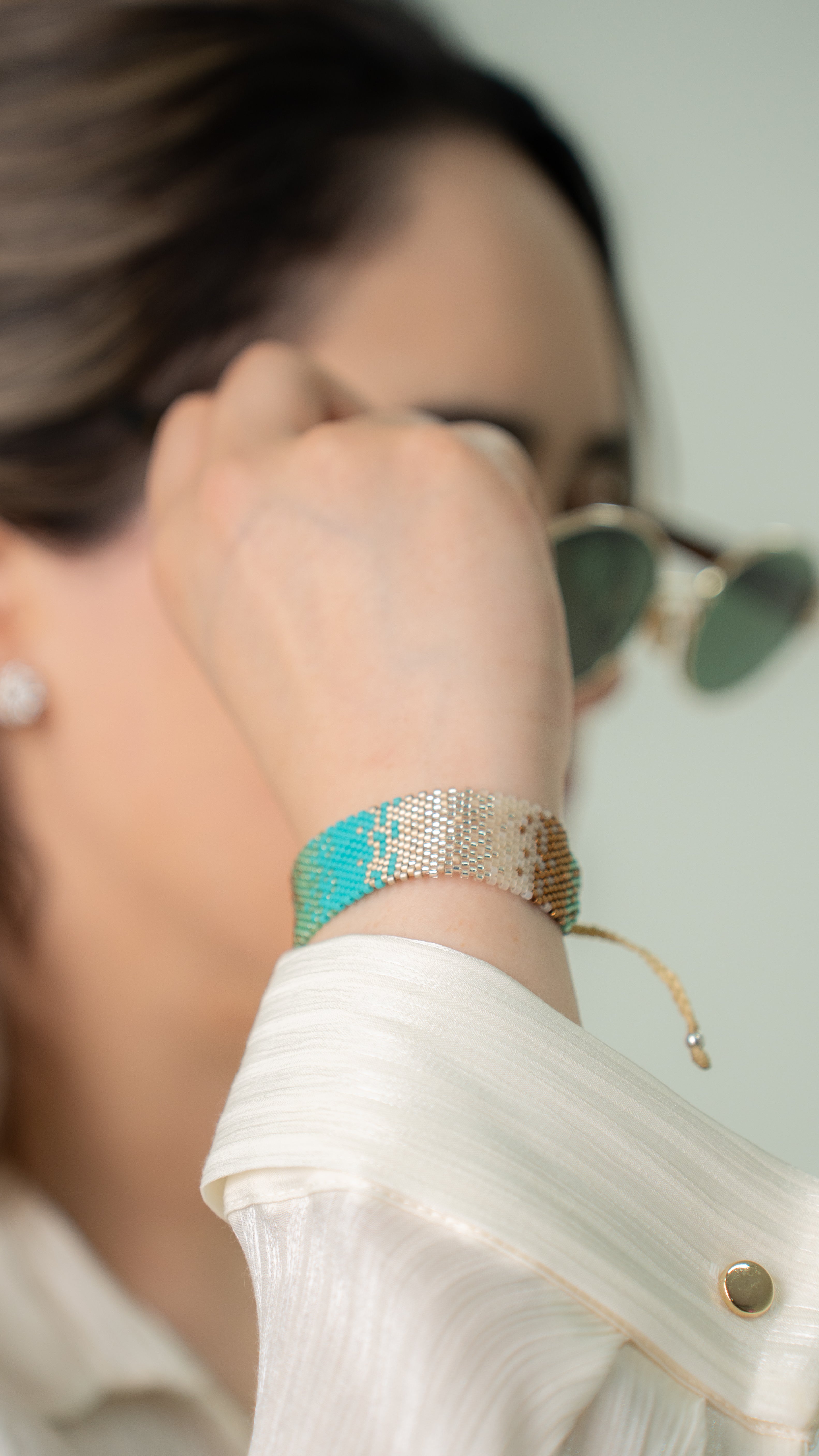 Pulsera Miyuki grande combinacion plata turquesa ocre