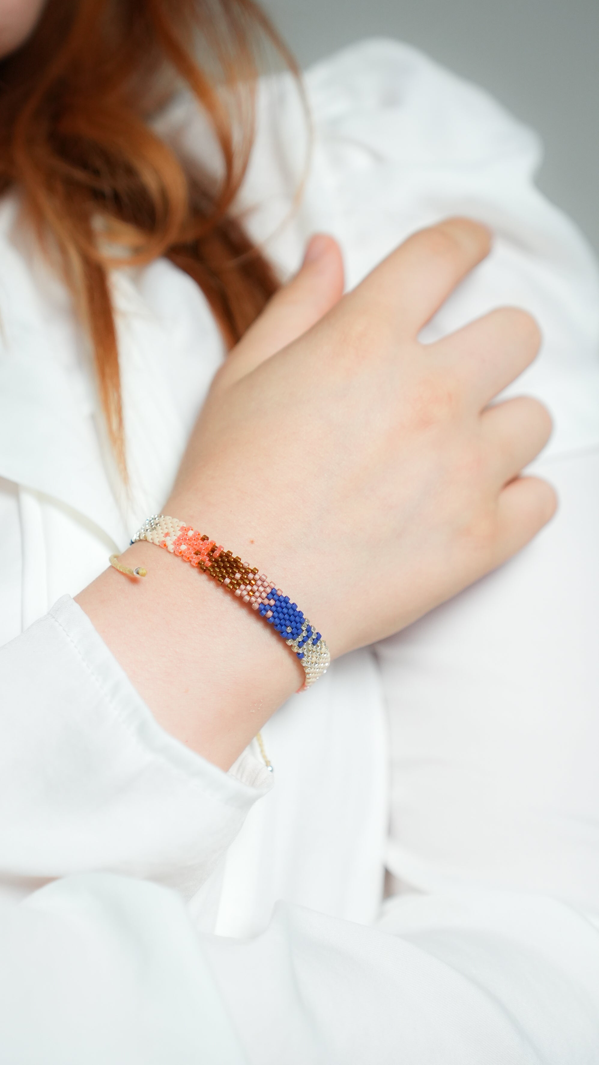 Pulsera Miyuki chica combinacion rosa azul ocre beige