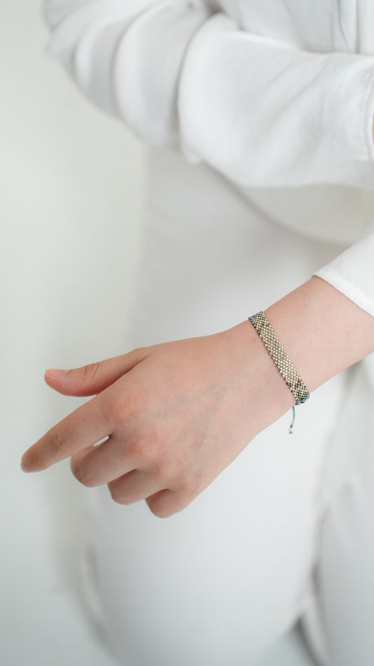 Pulsera Miyuki chica combinación negro oxford plata
