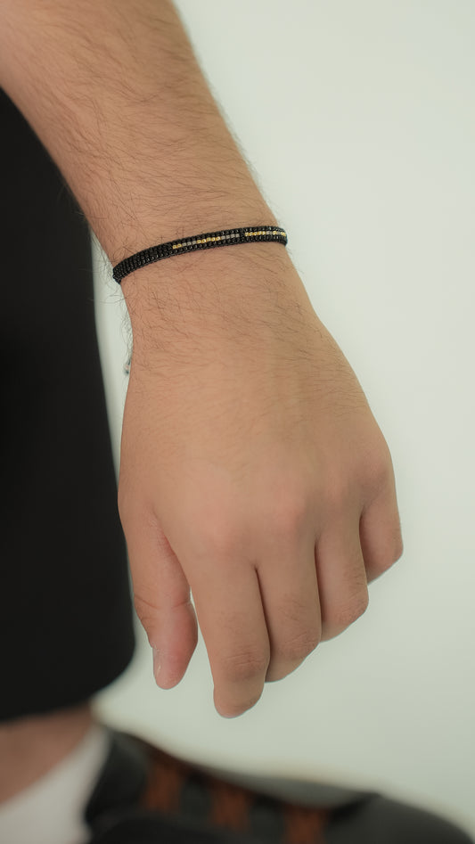 Pulsera Miyuki caballero negro gris oro