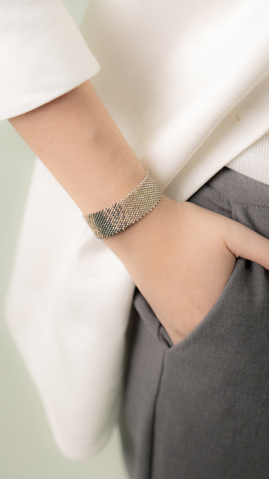 Pulsera Miyuki grande combinacion plata oxford