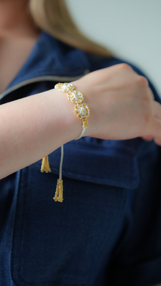 Pulsera miyuki círculos blanco oro