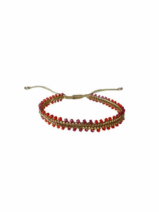 Pulsera ajustable trenza naranja magenta