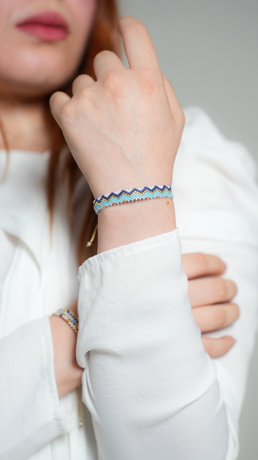 Pulsera Miyuki Espiral azules oro y blanco