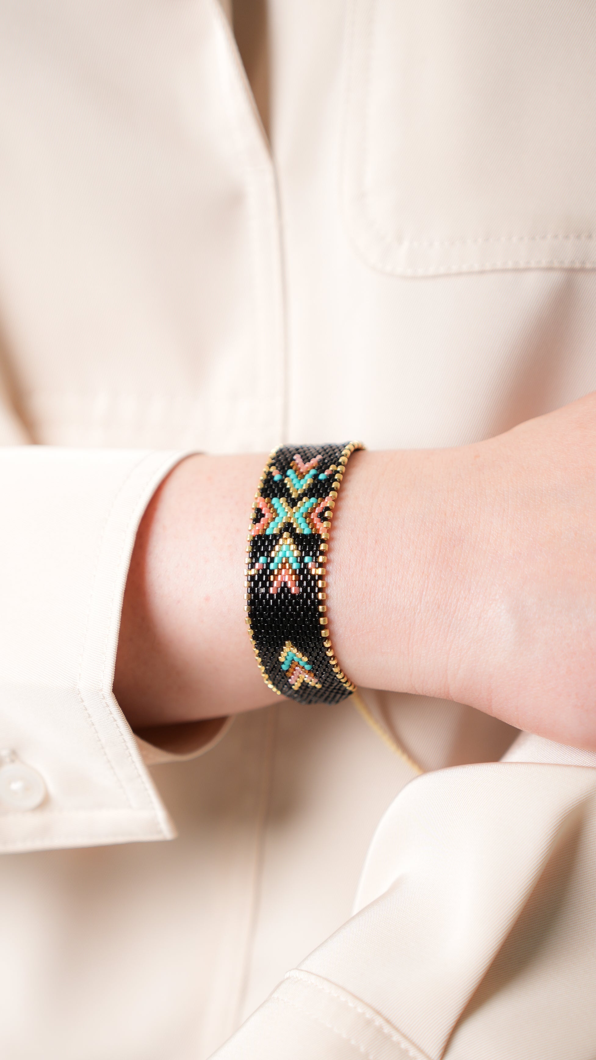 Pulsera Miyuki grande grecas turquesa rosa