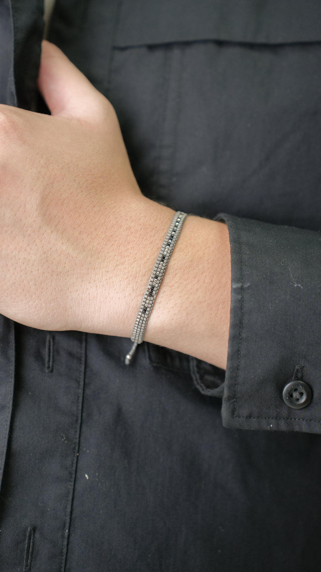 Pulsera Miyuki Caballero oxford negro plata