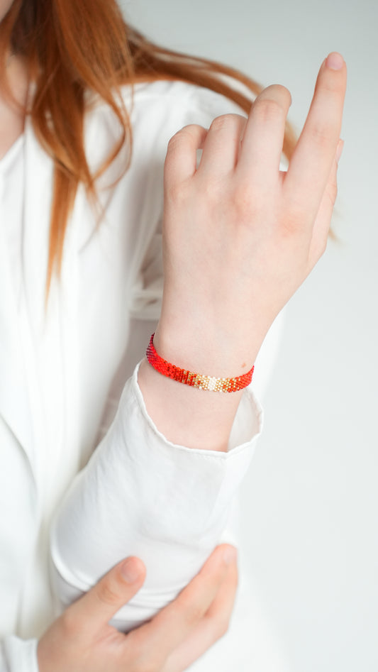Pulsera Miyuki chica rojo naranja centro beige