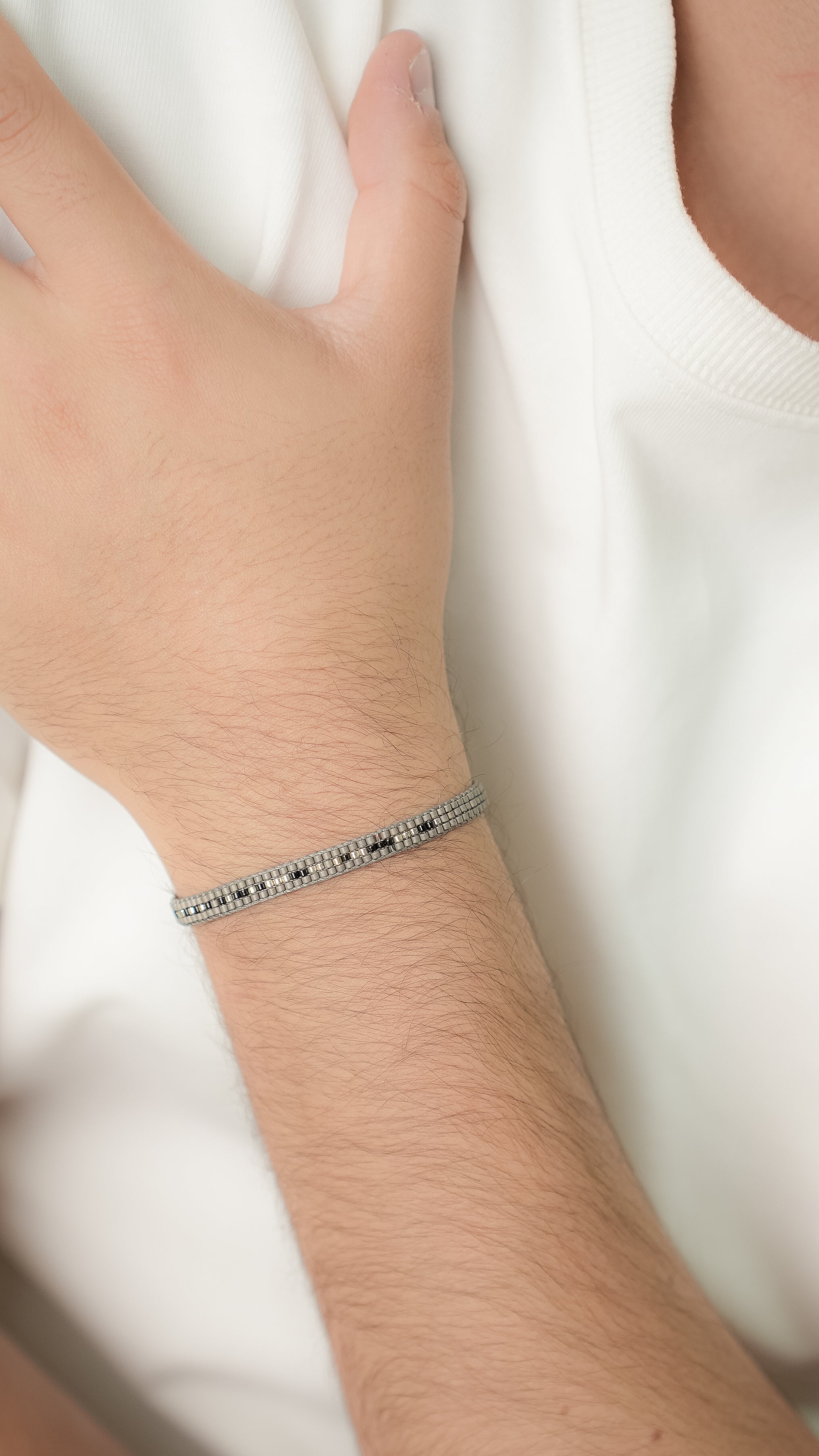 Pulsera Miyuki Caballero oxford negro plata